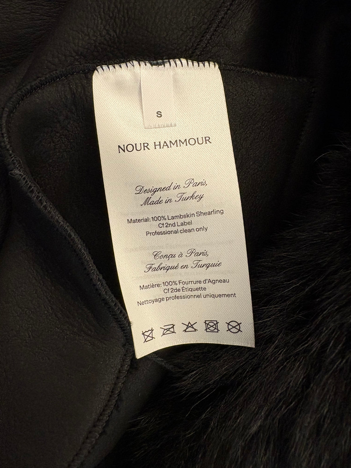 NOUR HAMMOUR ”Sima” Midi Lambskin Shearling Coat Size S