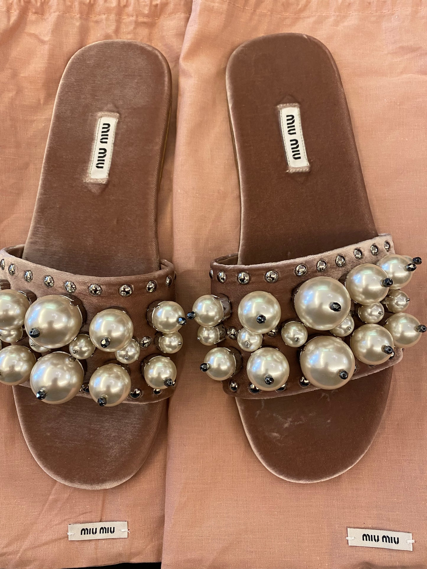 MIU MIU Velvet Flat Sandals Pink Size 40