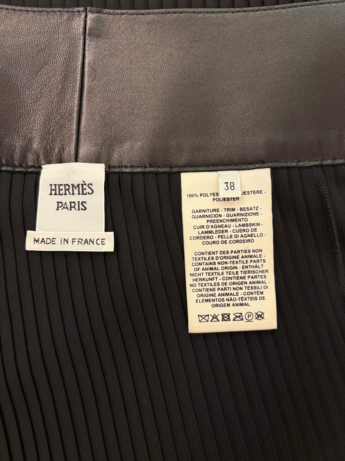 HERMÈS Black Pleated Lambskin Trim Midi Skirt Size Fr 38