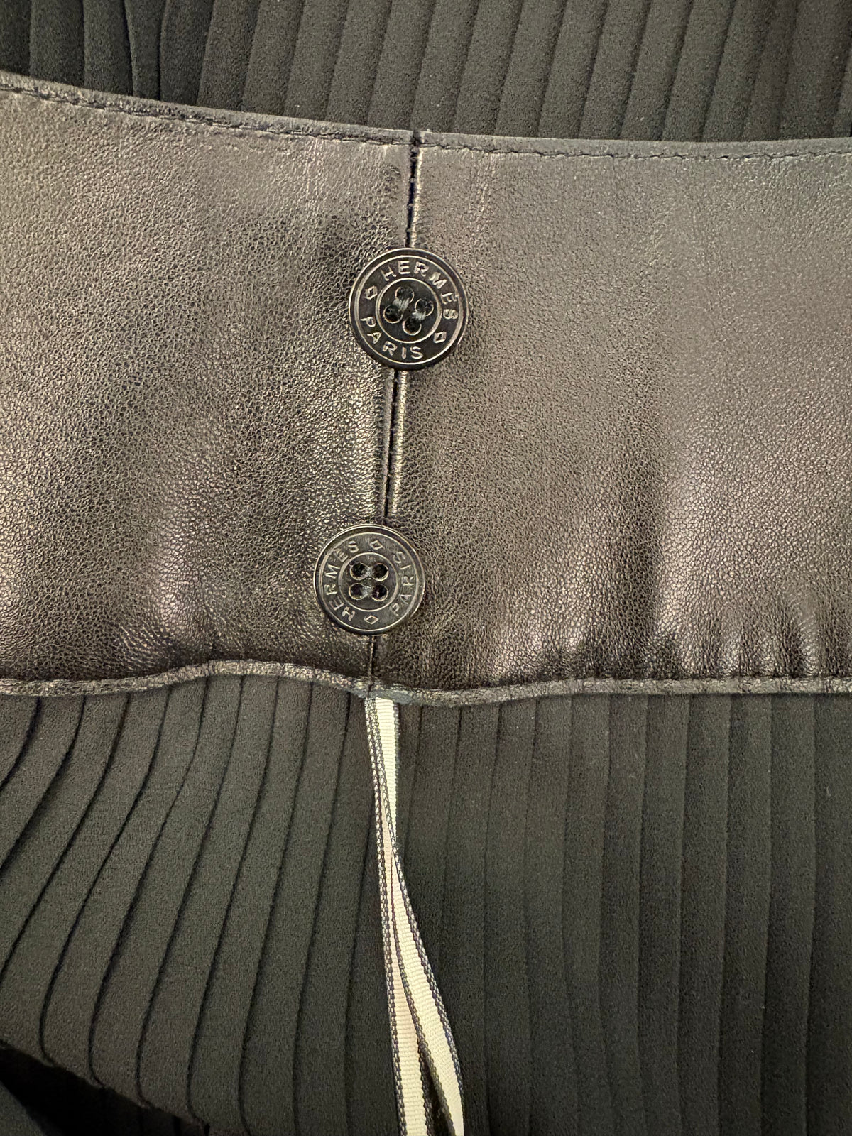 HERMÈS Black Pleated Lambskin Trim Midi Skirt Size Fr 38