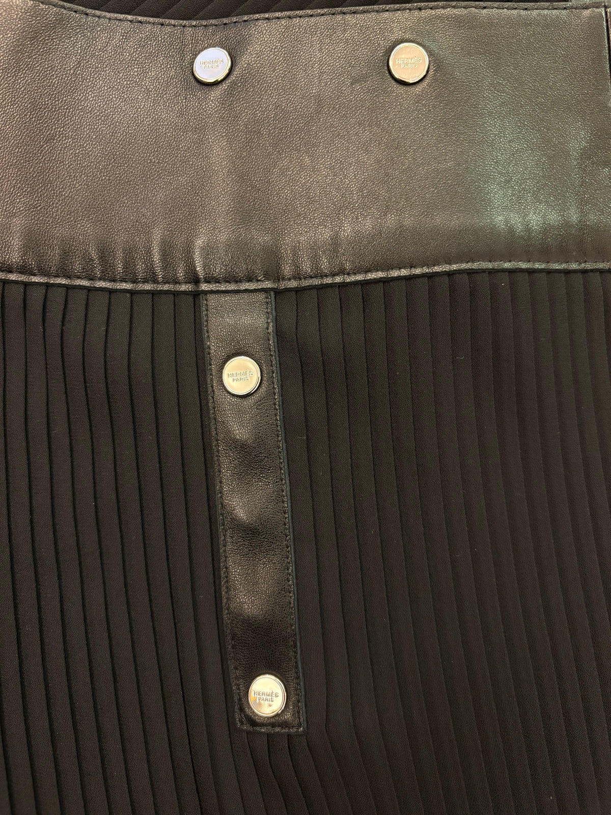 HERMÈS Black Pleated Lambskin Trim Midi Skirt Size Fr 38
