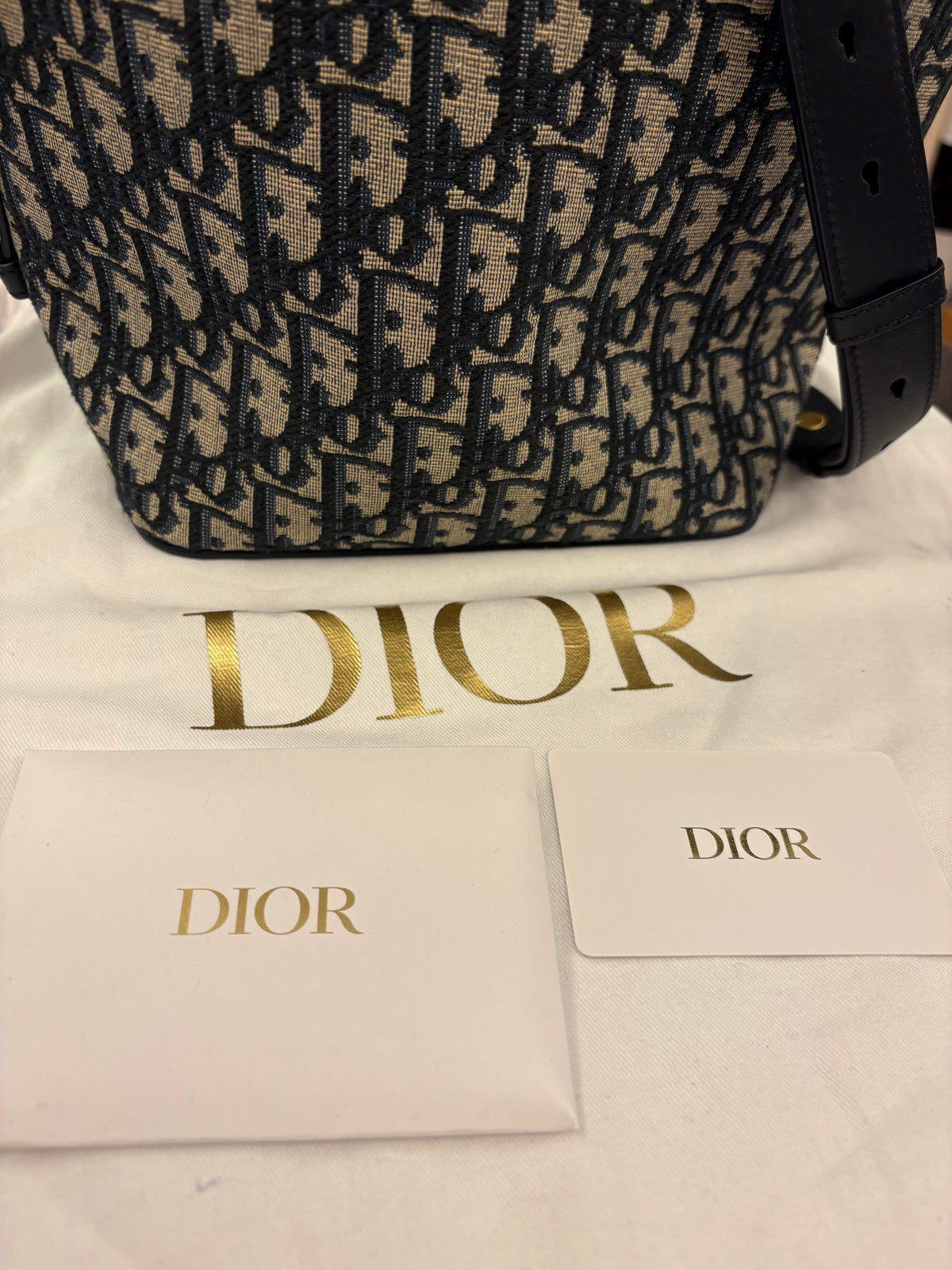 CHRISTIAN DIOR Diorstar Bucket Bag Blue Oblique Jacquard