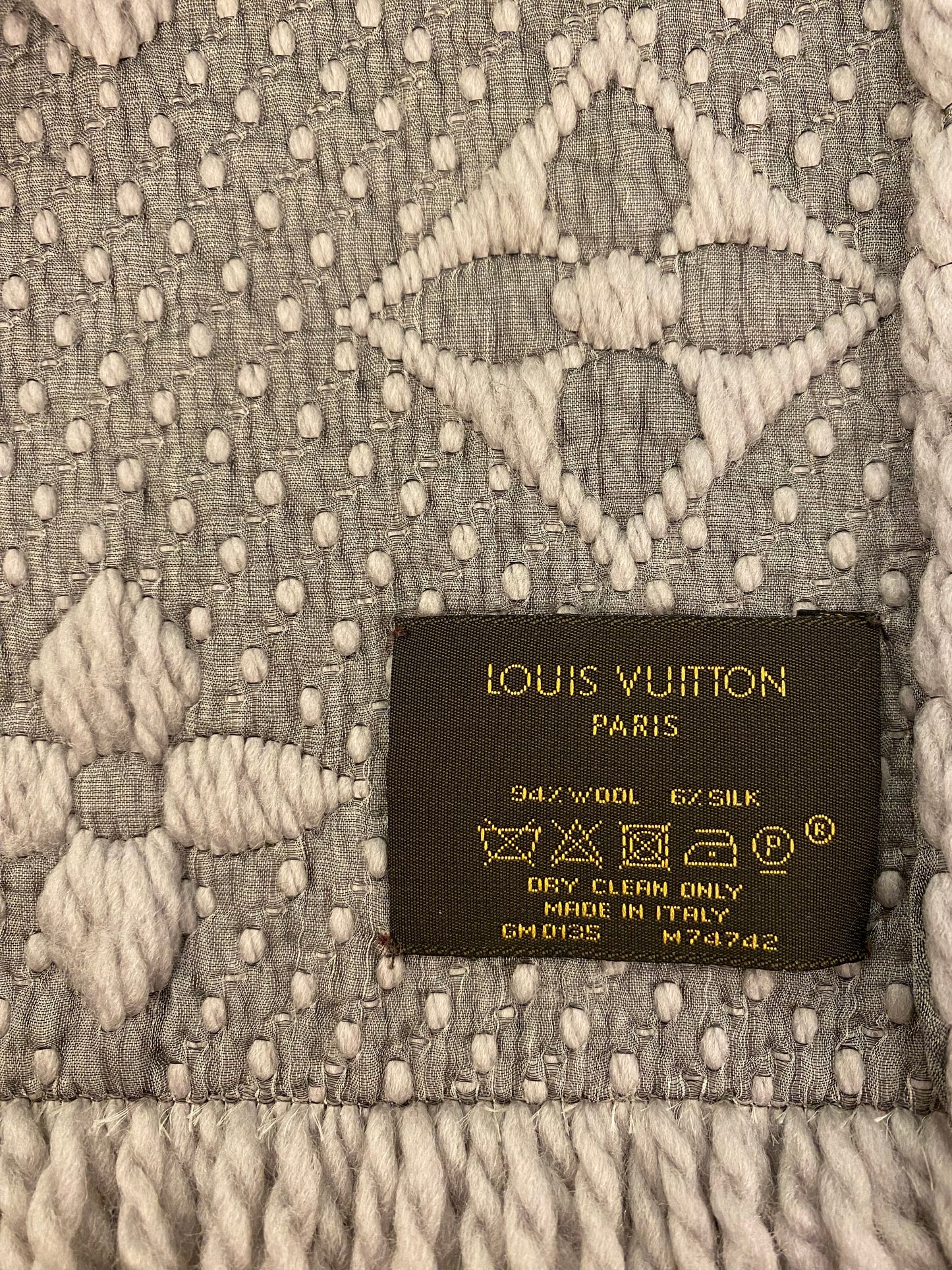 LOUIS VUITTON Monogram Wool Grey Scarf