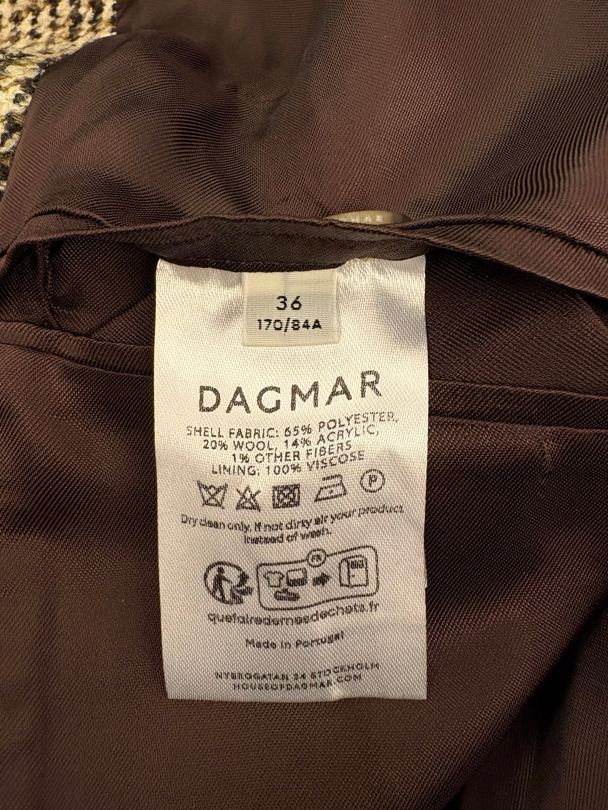 HOUSE OF DAGMAR (NWT) Houndstooth Brown Beige Blazer Size 36