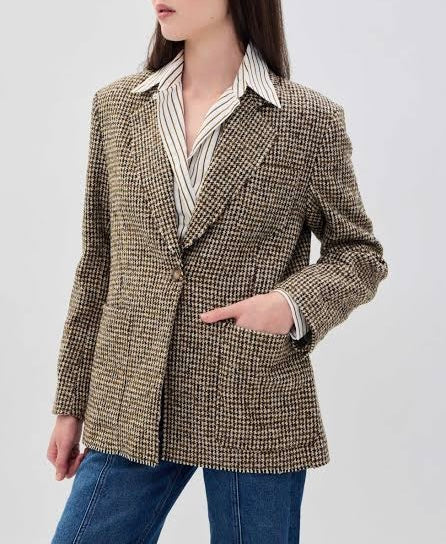 HOUSE OF DAGMAR (NWT) Houndstooth Brown Beige Blazer Size 36