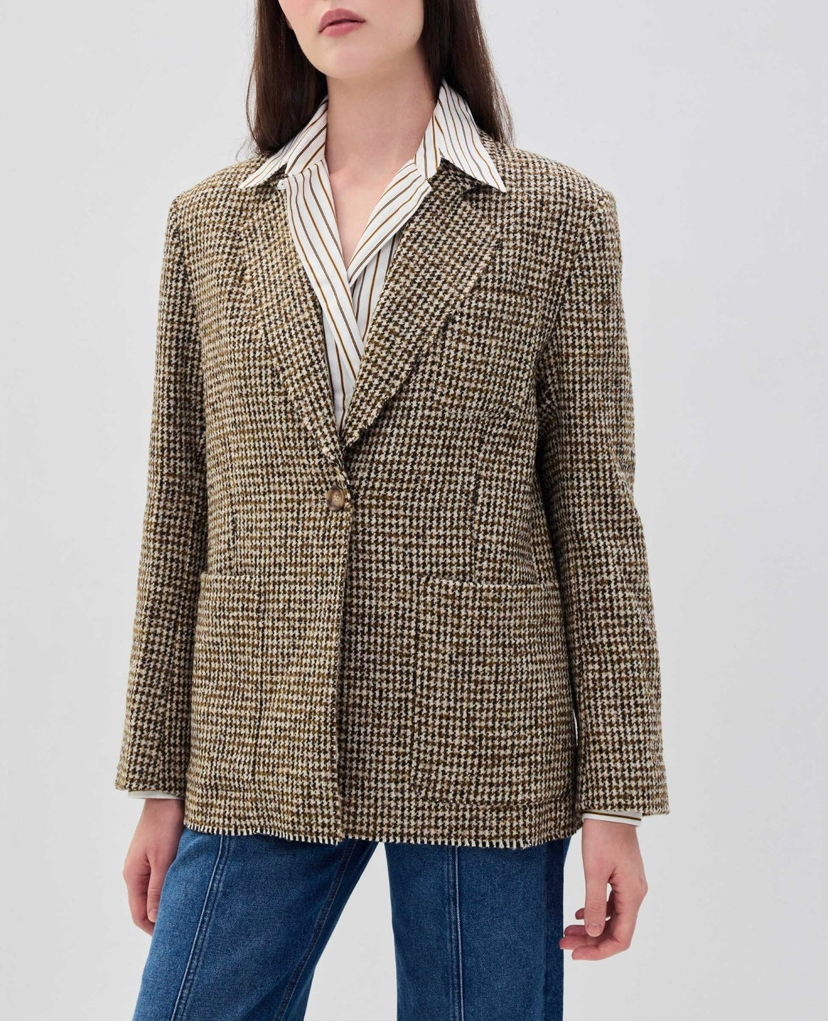 HOUSE OF DAGMAR (NWT) Houndstooth Brown Beige Blazer Size 36