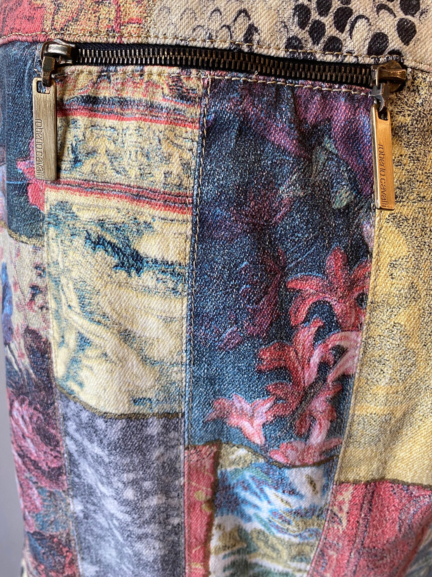 ROBERTO CAVALLI Patchwork Cotton Skirt Size M