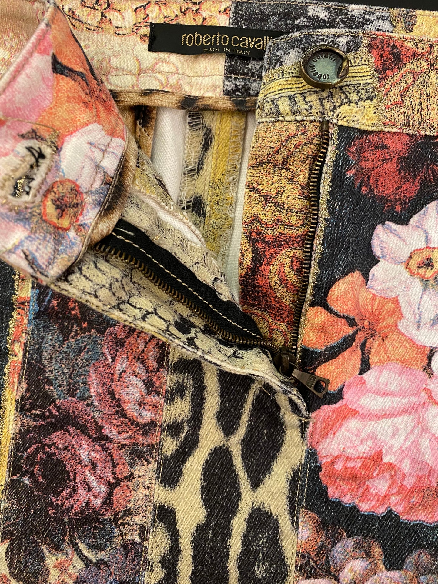 ROBERTO CAVALLI Patchwork Cotton Skirt Size M