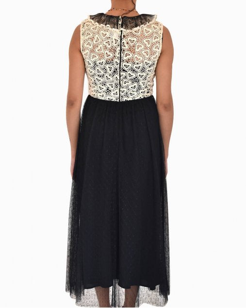 RED VALENTINO Heart Lace & Tulle Maxi Dress Size IT 40