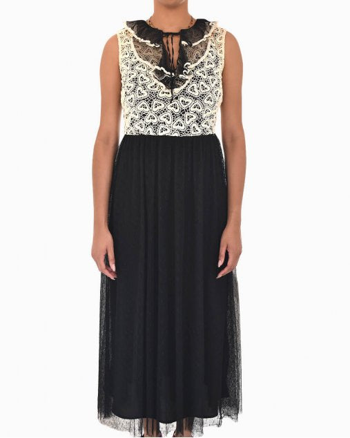 RED VALENTINO Heart Lace & Tulle Maxi Dress Size IT 40