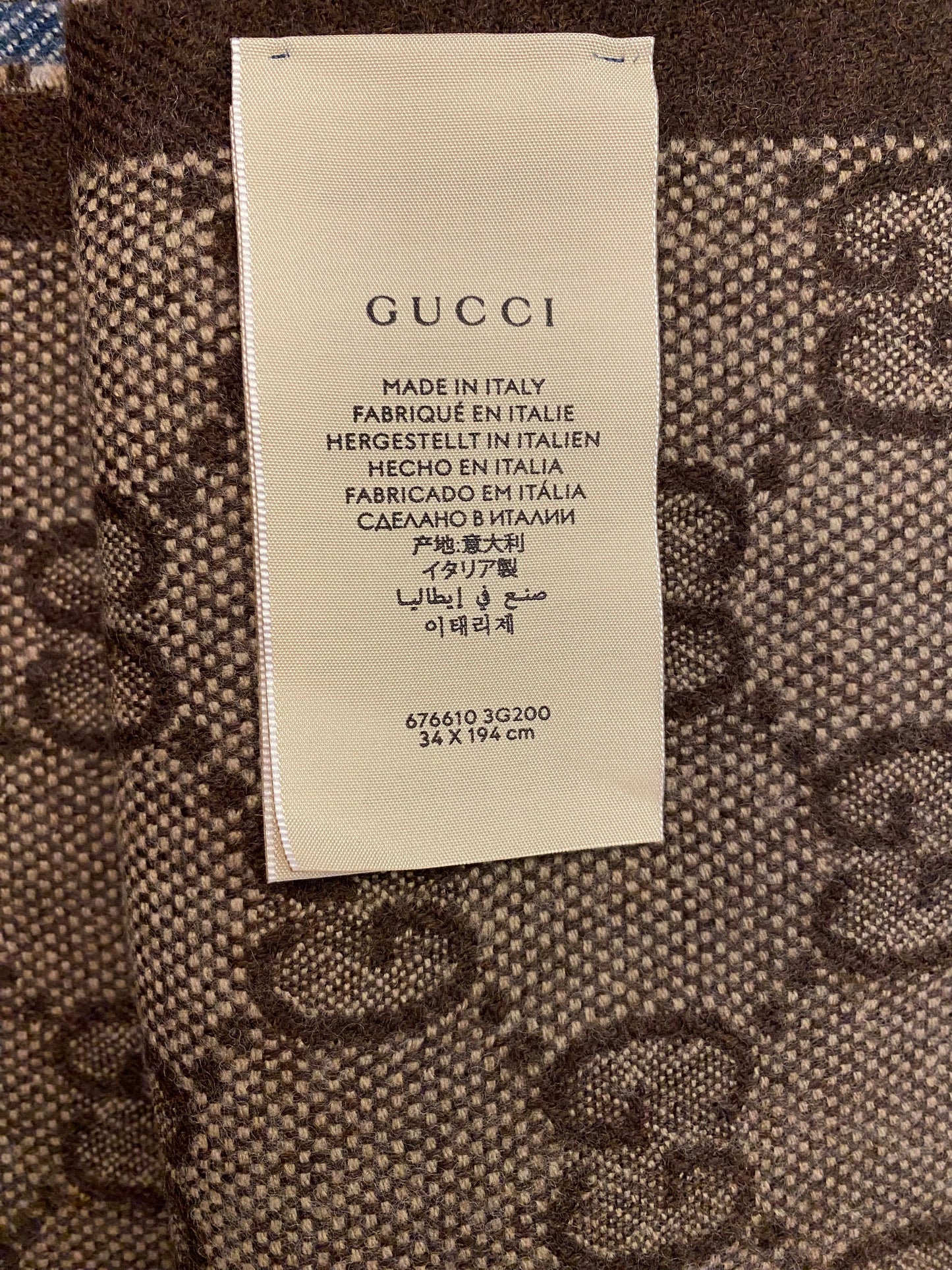 GUCCI GG Jacquard Knit Wool Scarf Brown/Navy