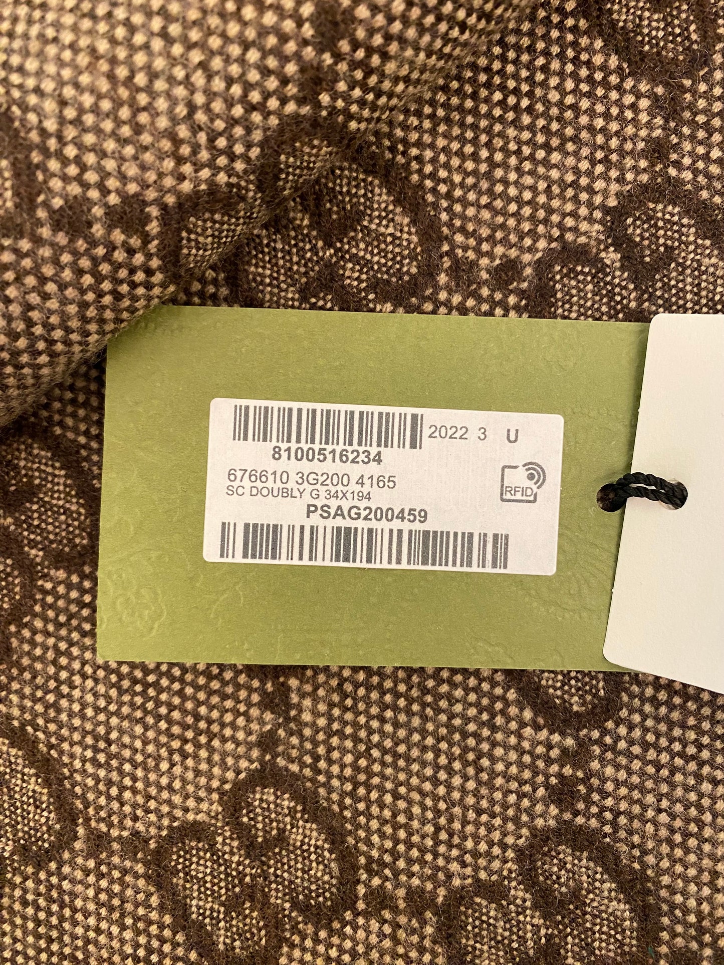 GUCCI GG Jacquard Knit Wool Scarf Brown/Navy