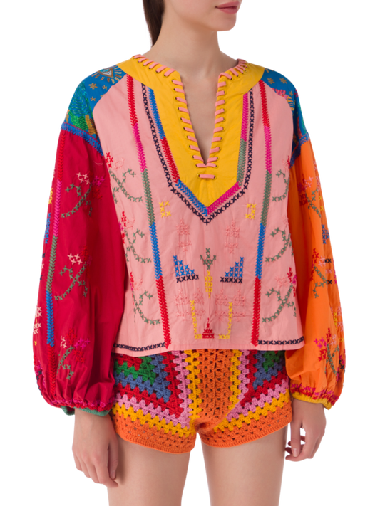 FARM Rio Color Block Embroidered Blouse Size S