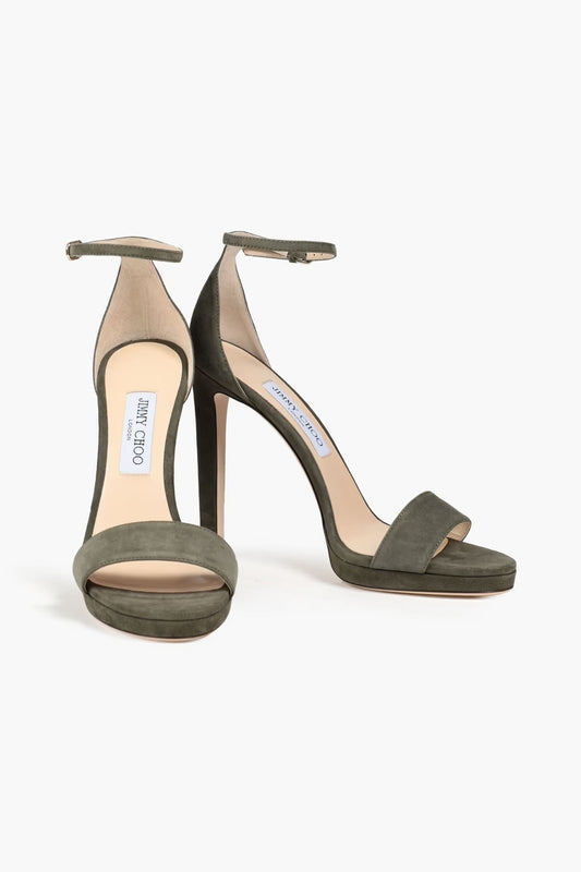 JIMMY CHOO Misty 120 Suede Sandals in Green Size 40