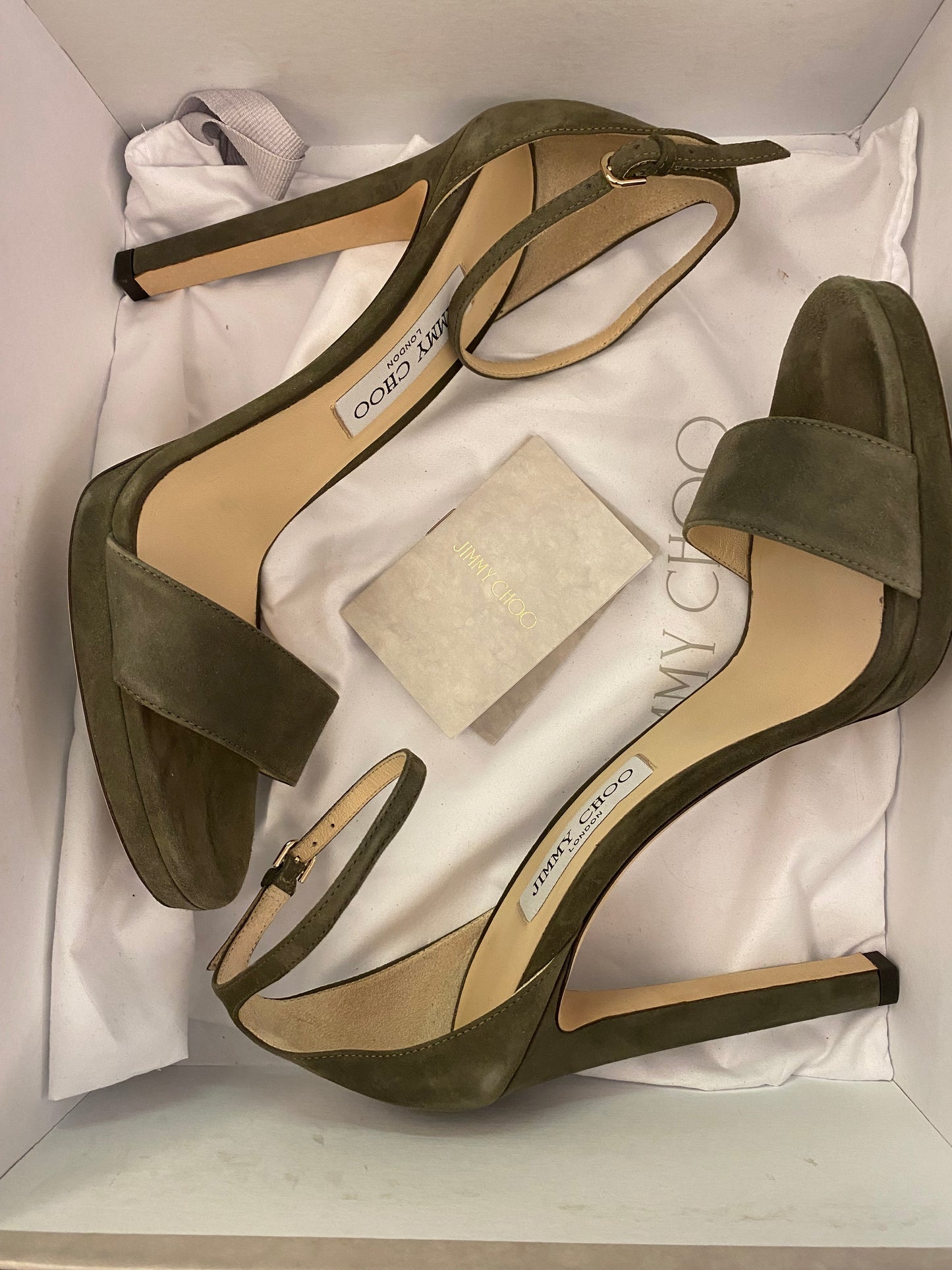 JIMMY CHOO Misty 120 Suede Sandals in Green Size 40