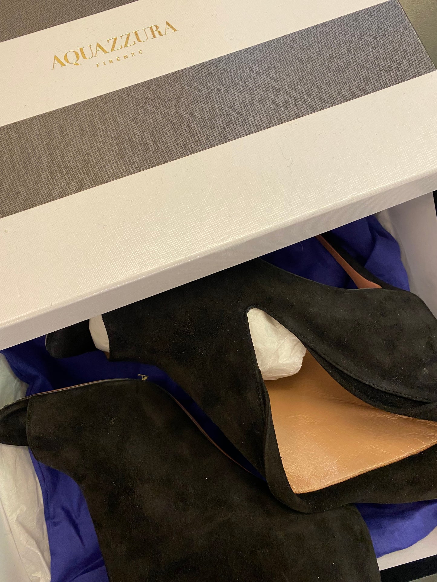 AQUAZZURA Black Suede Viola Ankle Boots Size 39,5