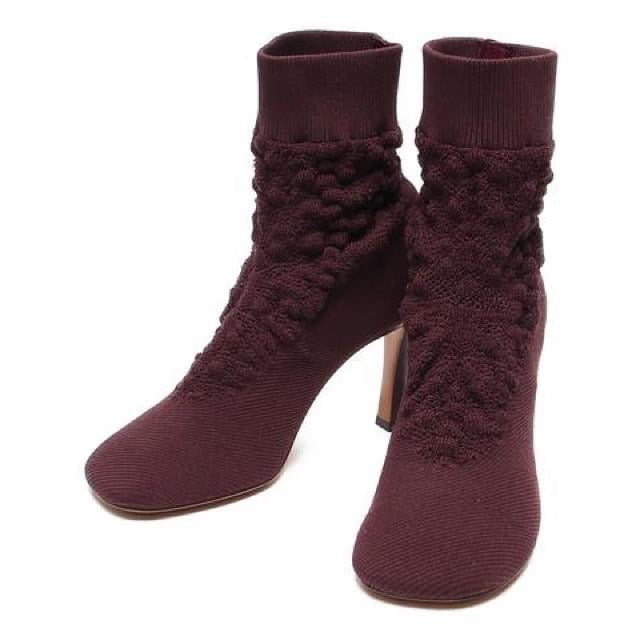 CÉLINE Knitted Boots in Burgundy Size 38