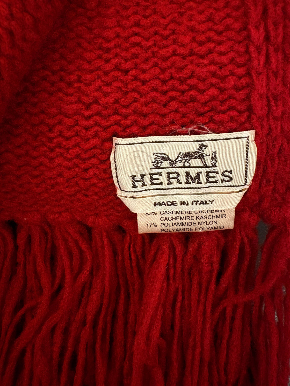 HERMÈS Red Knit Cashmere Scarf