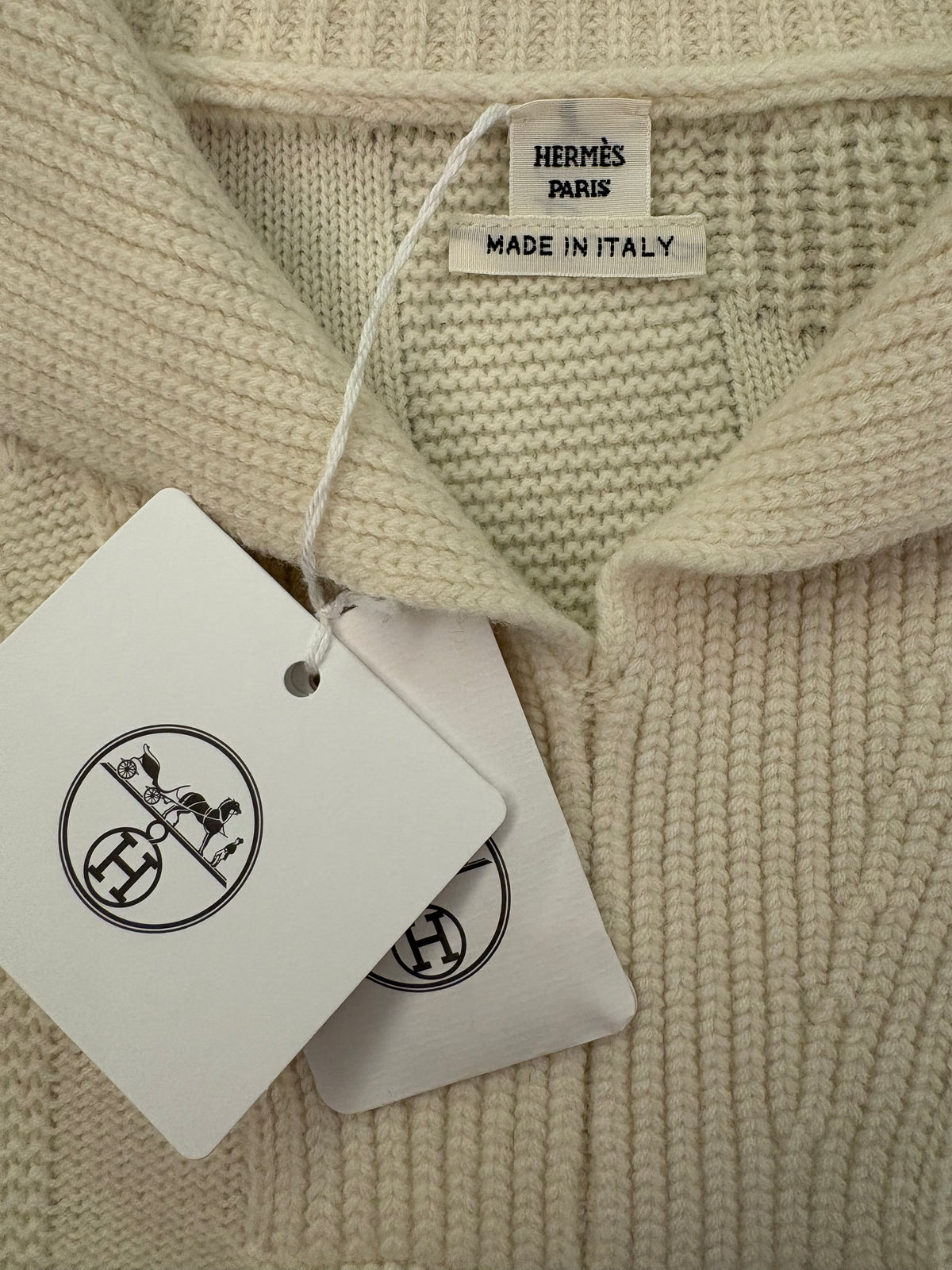 HERMÈS (BNWT) White "Col Camionneur" Geometric H Knit Cropped Sweater Size 34