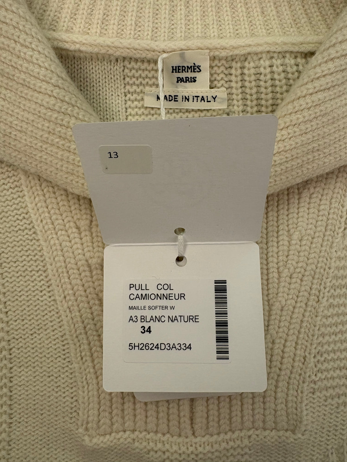 HERMÈS (BNWT) White "Col Camionneur" Geometric H Knit Cropped Sweater Size 34