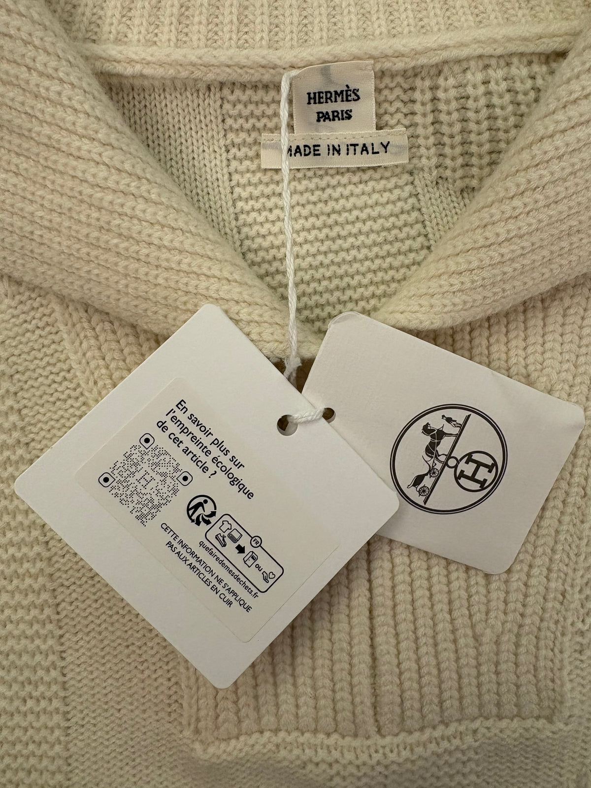 HERMÈS (BNWT) White "Col Camionneur" Geometric H Knit Cropped Sweater Size 34