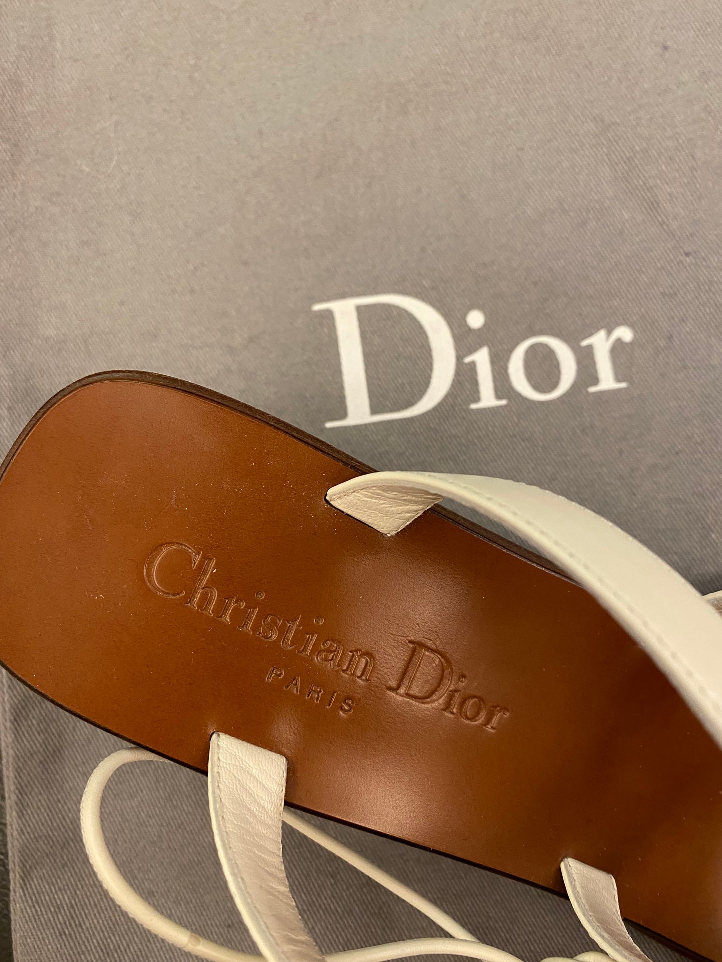 CHRISTIAN DIOR White Leather Zodiac Sandals Size 37,5