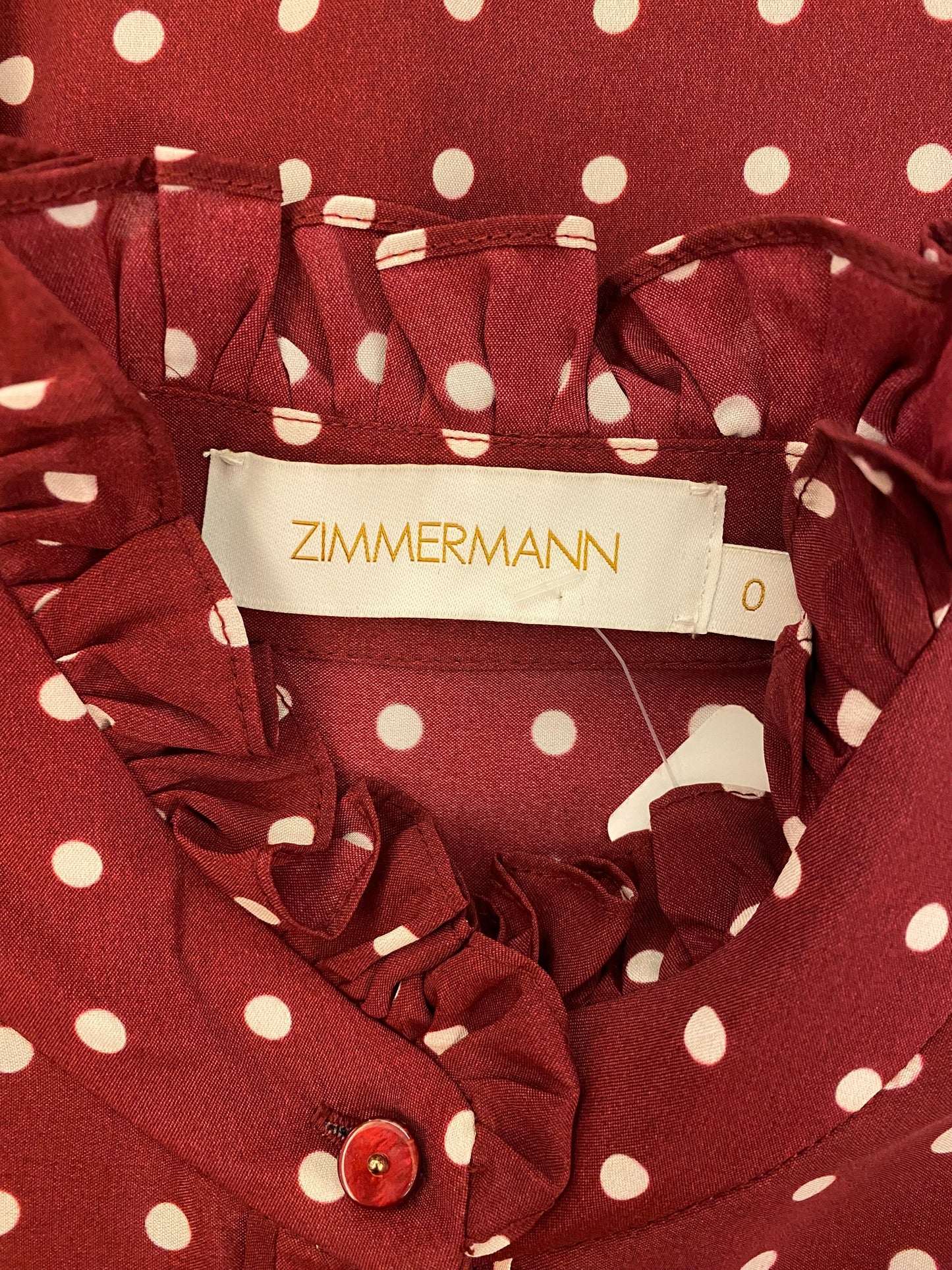 ZIMMERMANN Polka-dot Burgundy Blouse Size 0/ Eu 34