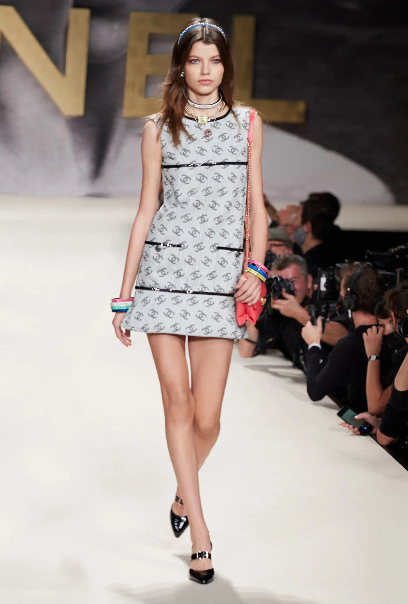 CHANEL 22S Runway CC Denim Dress Size 36