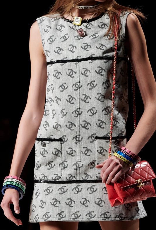 CHANEL 22S Runway CC Denim Dress Size 36