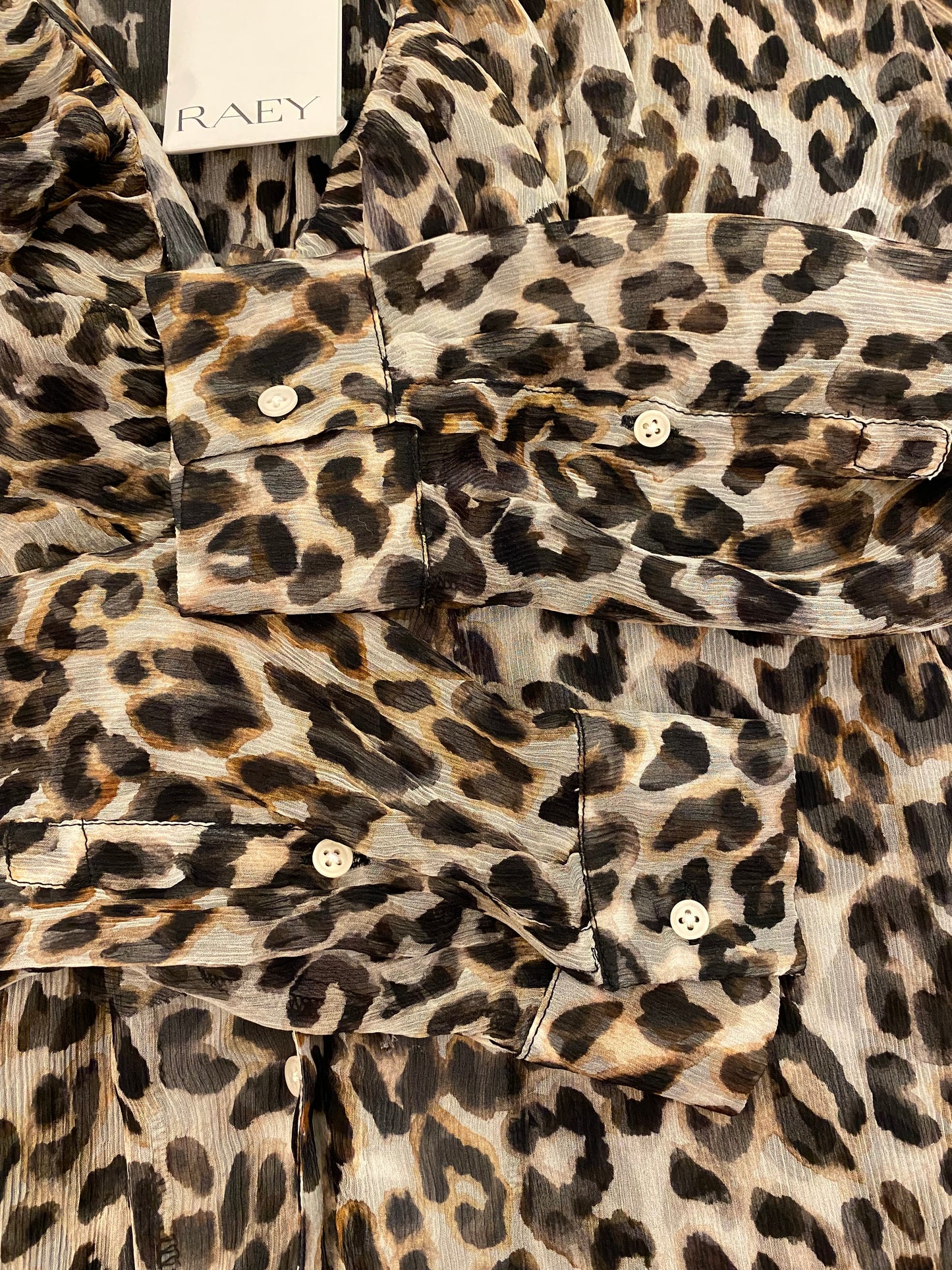 RAEY Leopard-Print Ruffle Silk Blouse Size S