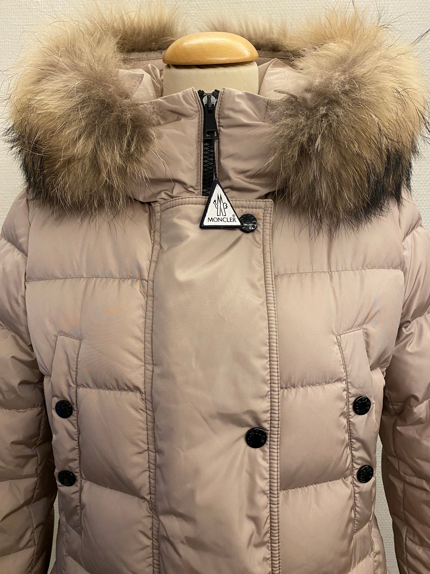 MONCLER Hooded Shearling Long Down Jacket Size 2