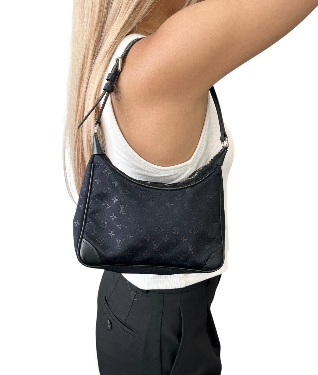 LOUIS VUITTON Mini Monogram Satin Boulogne Handbag Black