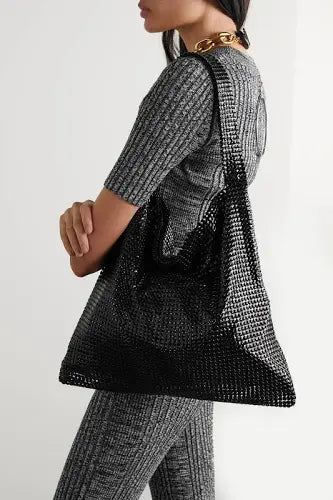 PACO RABANNE Black Metallic Mesh Pixel Tote Bag