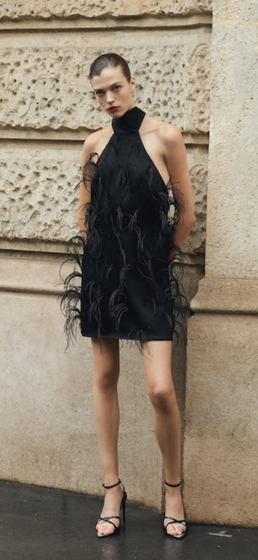 MNG CAPSULE Halter Dress with Feather Decoration Size S