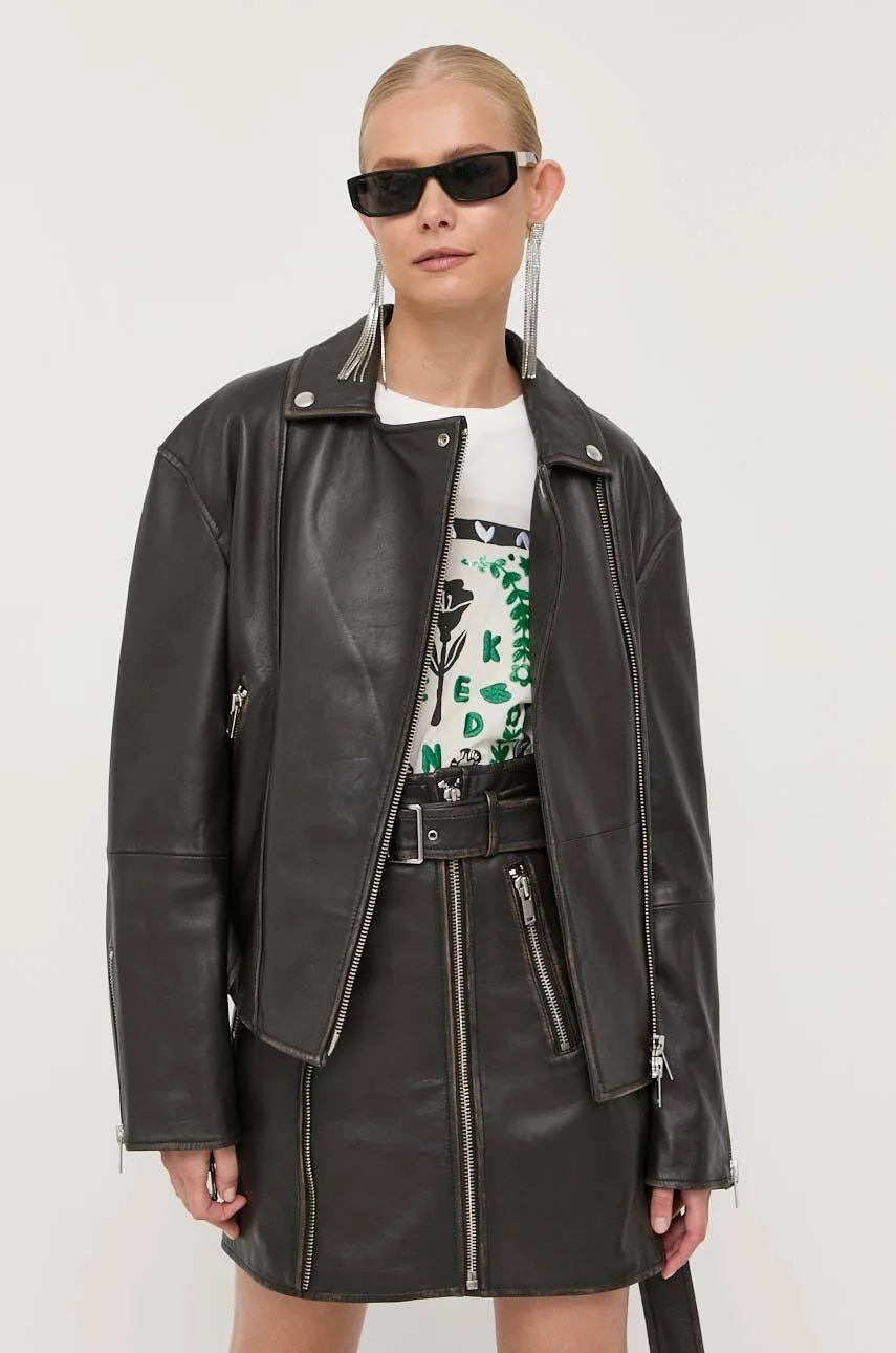 WEEKEND MAX MARA Leather Biker Jacket Size It 40