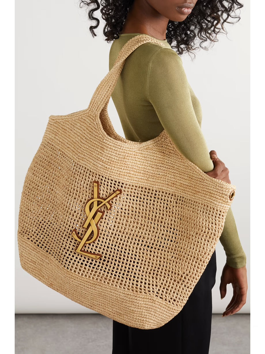 SAINT LAURENT Icare in Raffia Tote Bag
