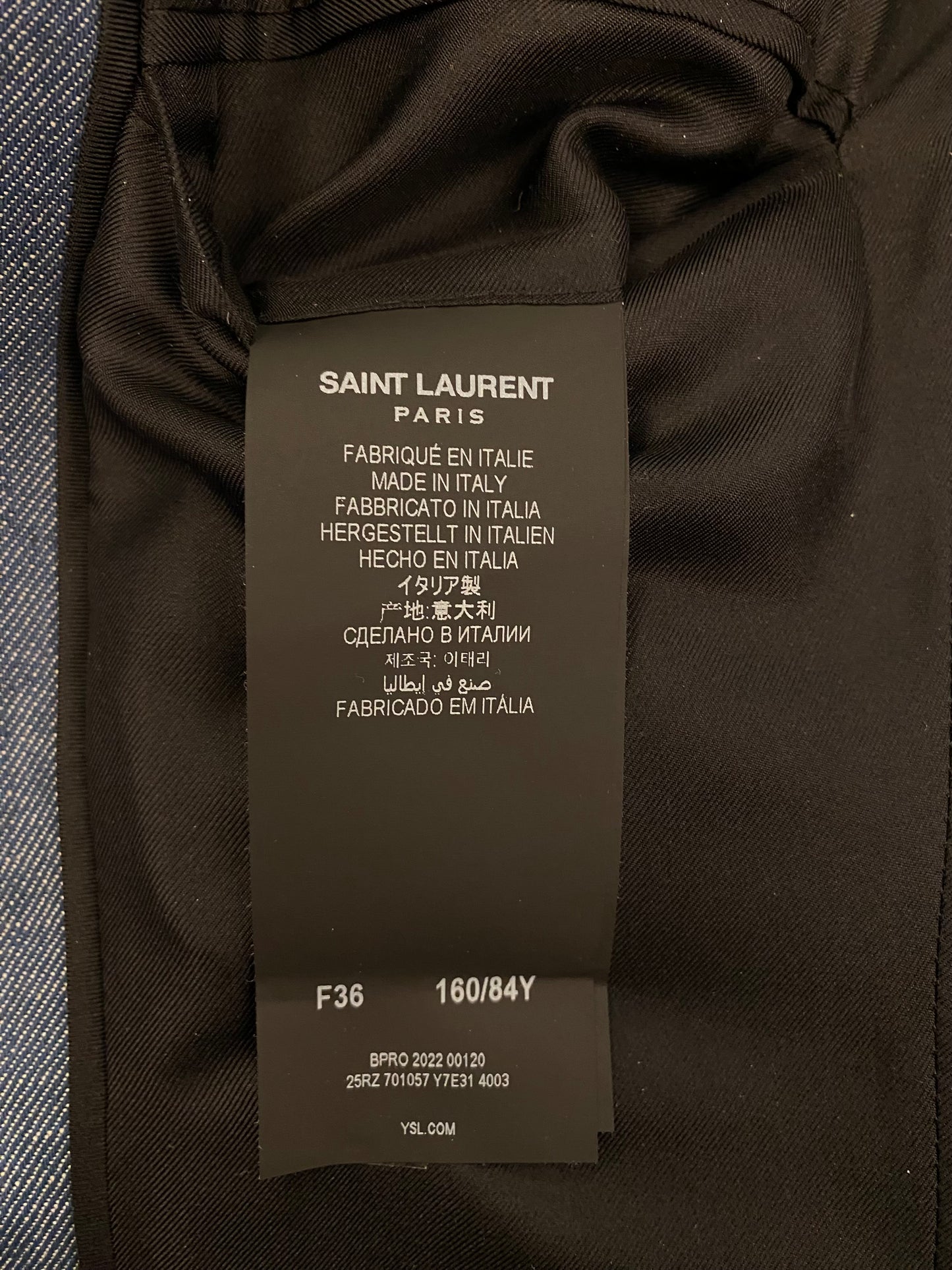 SAINT LAURENT 2022 Runway Blue Denim Power Shoulder Blazer Mini Dress Size Fr 36