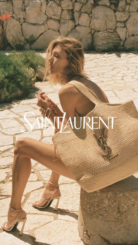 SAINT LAURENT Icare in Raffia Tote Bag