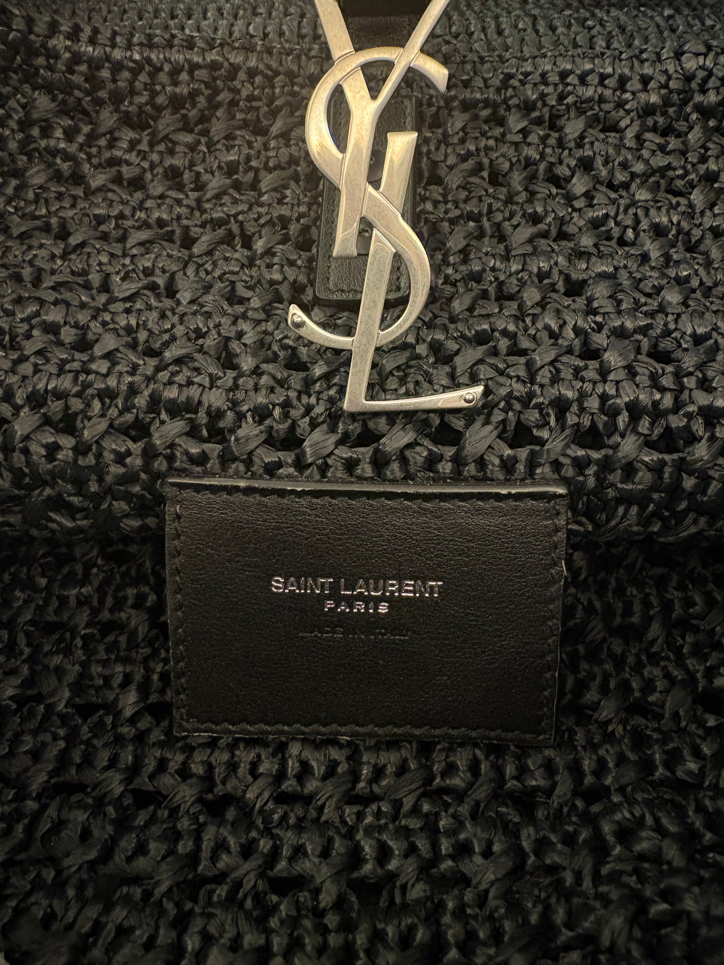 SAINT LAURENT LE 5 À 7 Medium Tote in Raffia - Black
