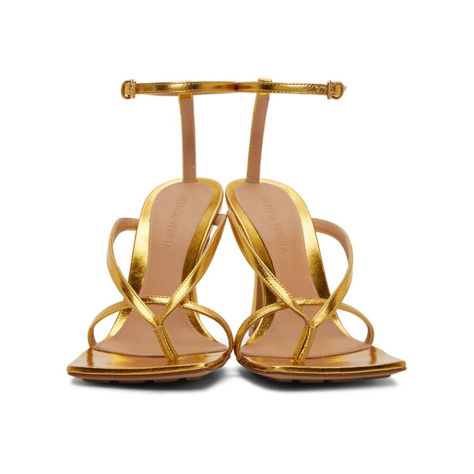 BOTTEGA VENETA Gold Metalic Leather Sandals Size 39