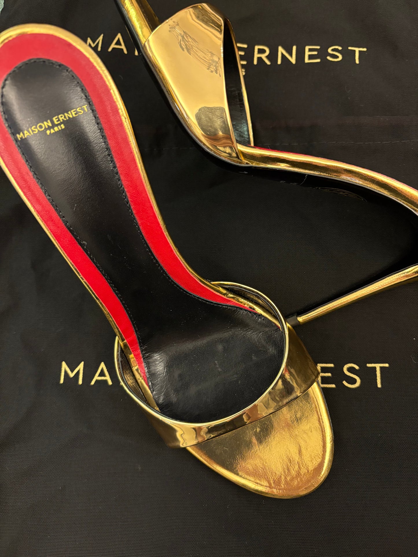 MAISON ERNEST Gold Patent Goatskin Sandals Size 39