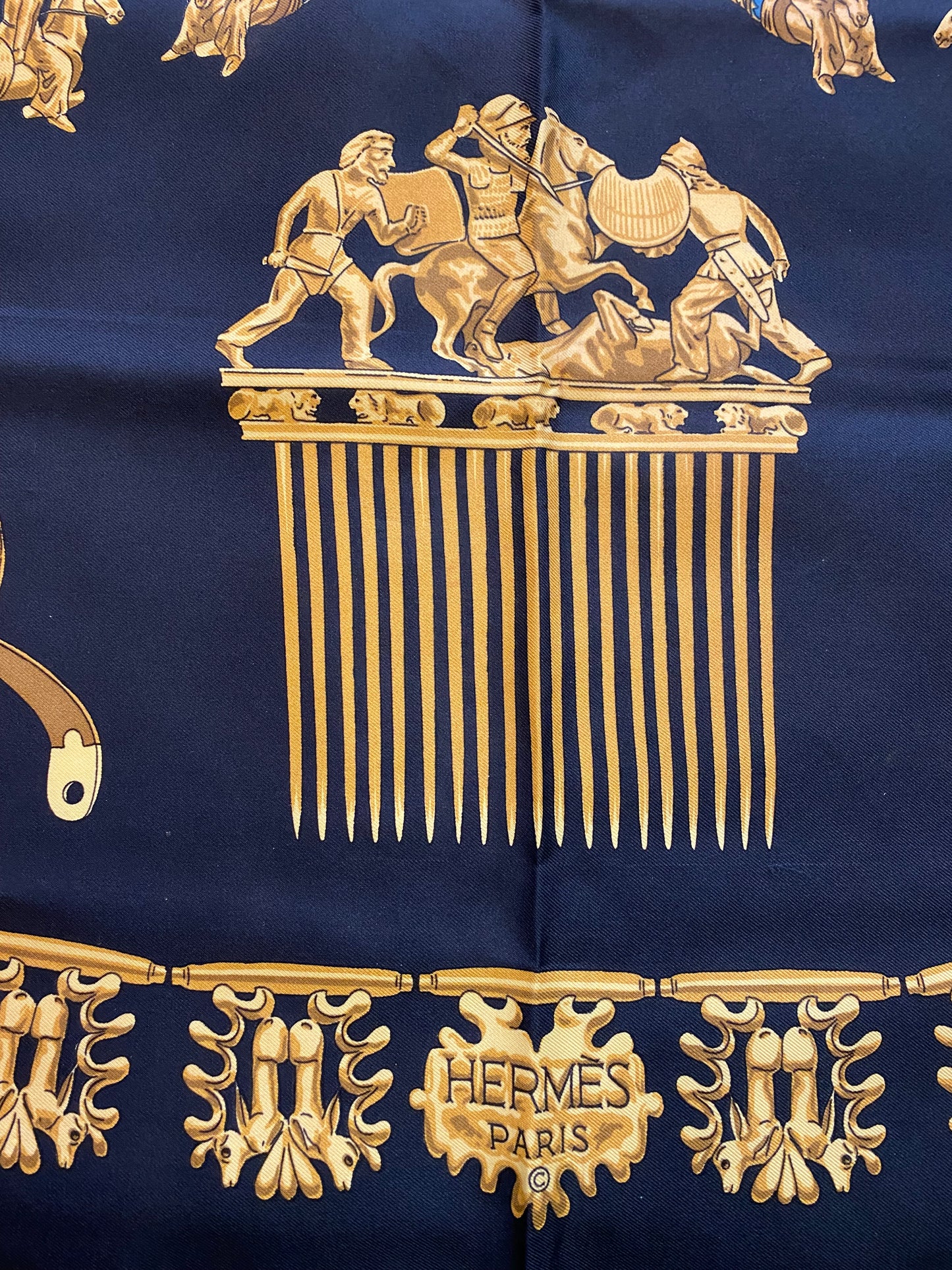 HERMÈS Vintage Silk Scarf “Les Cavaliers D’Or”