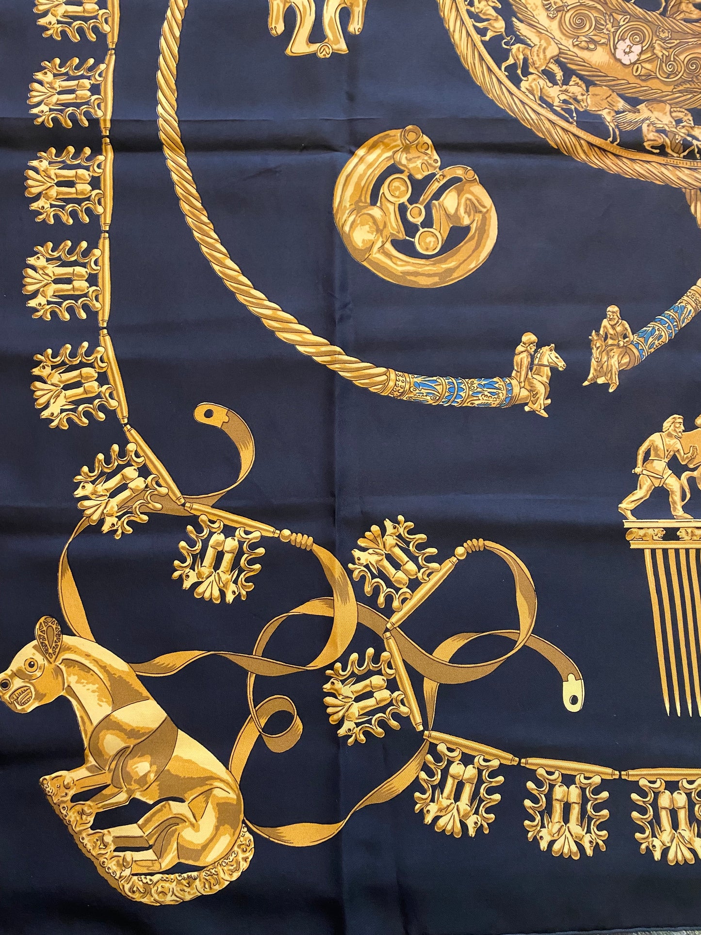 HERMÈS Vintage Silk Scarf “Les Cavaliers D’Or”