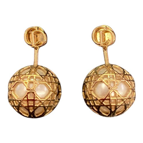 DIOR Secret Cannage Faux Pearl Gold Tone Drop Earrings