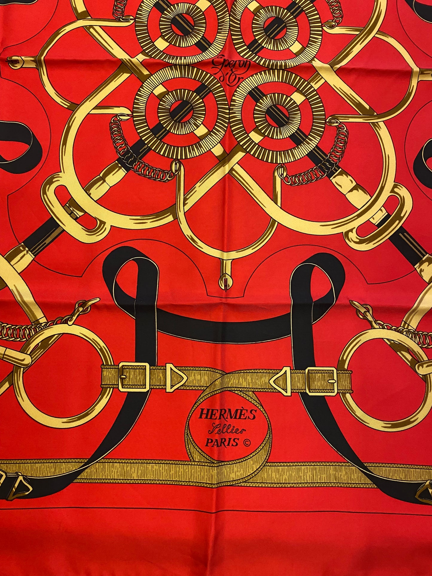 HERMÈS Vintage Silk Scarf “Eperon D’Or”