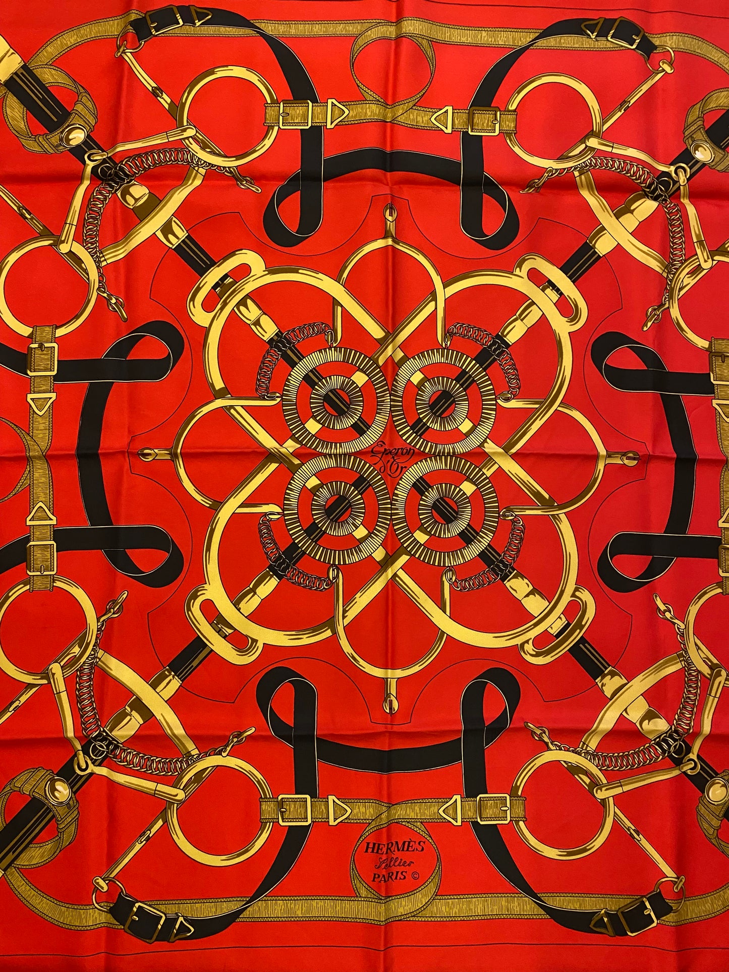 HERMÈS Vintage Silk Scarf “Eperon D’Or”