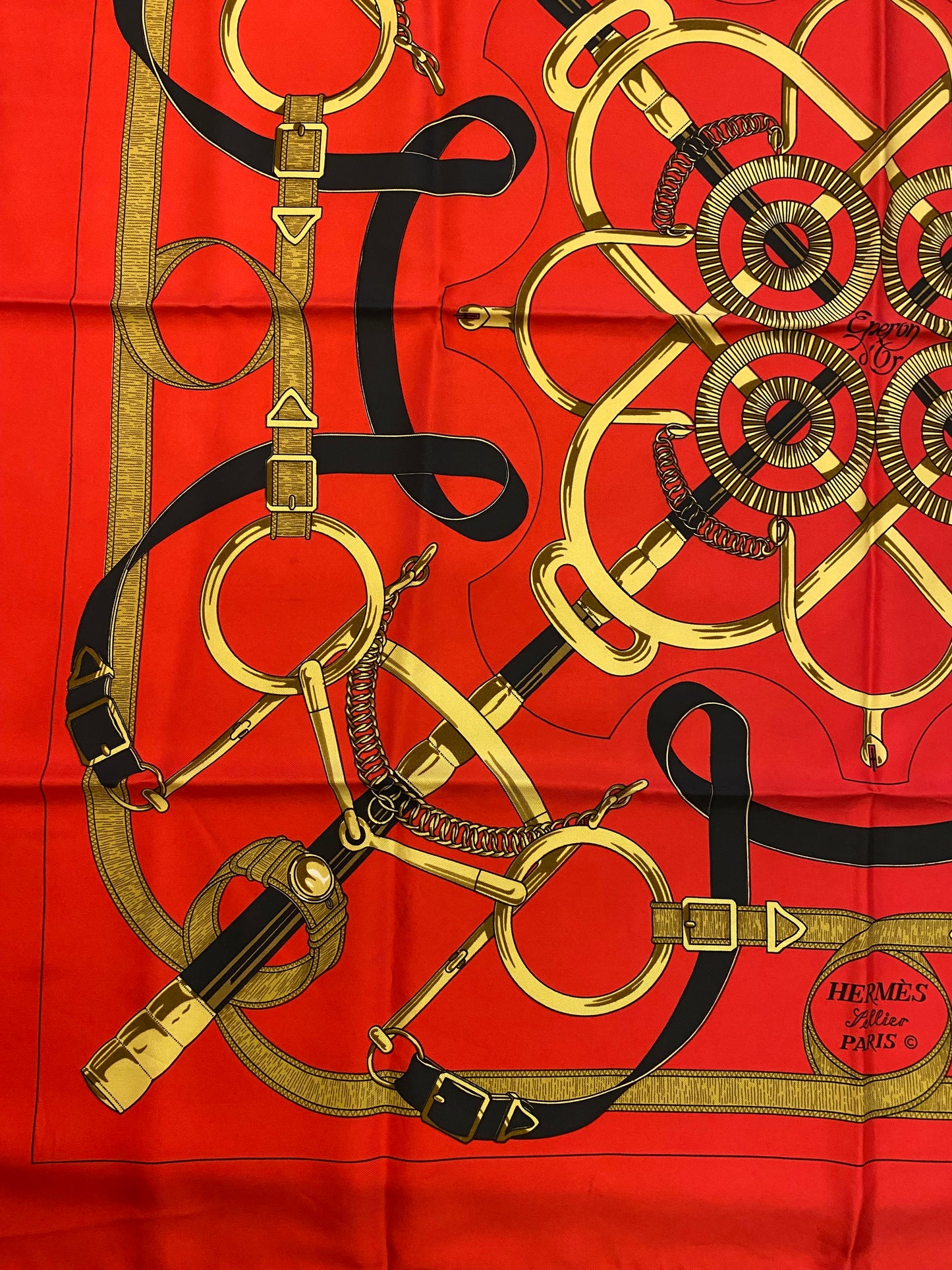 HERMÈS Vintage Silk Scarf “Eperon D’Or”