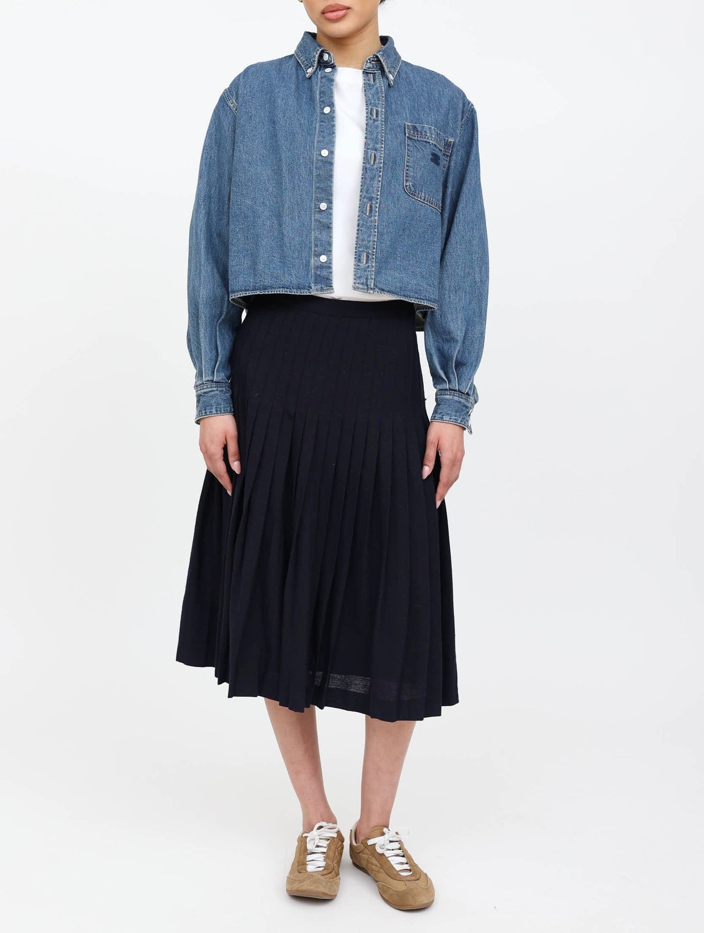 CELINE Short Shirt with Triomphe Embroidery in Denim Size S