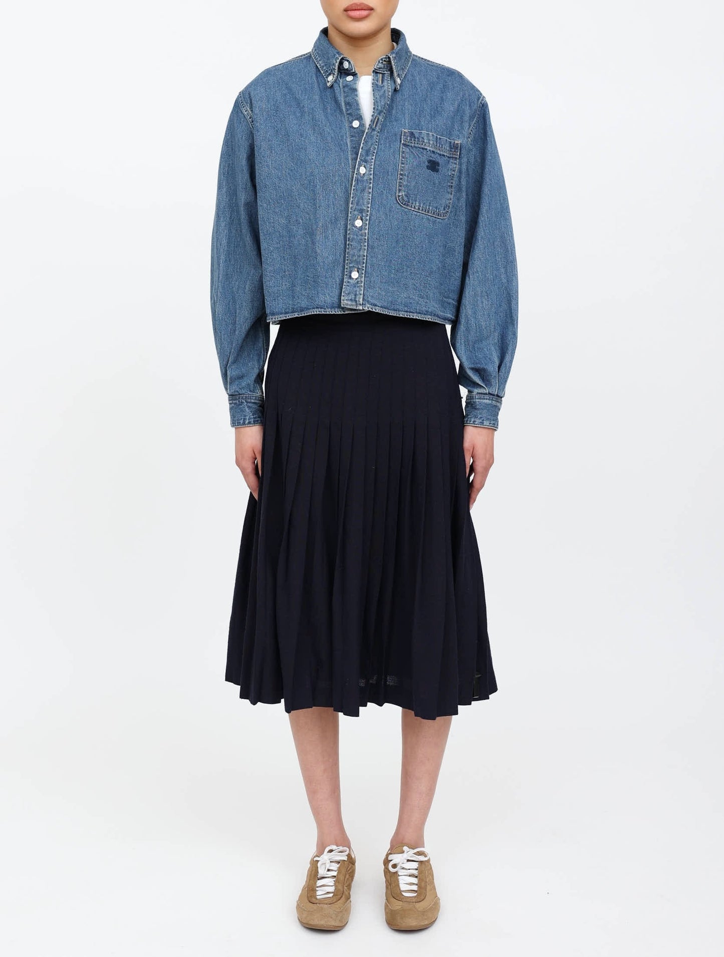 CELINE Short Shirt with Triomphe Embroidery in Denim Size S