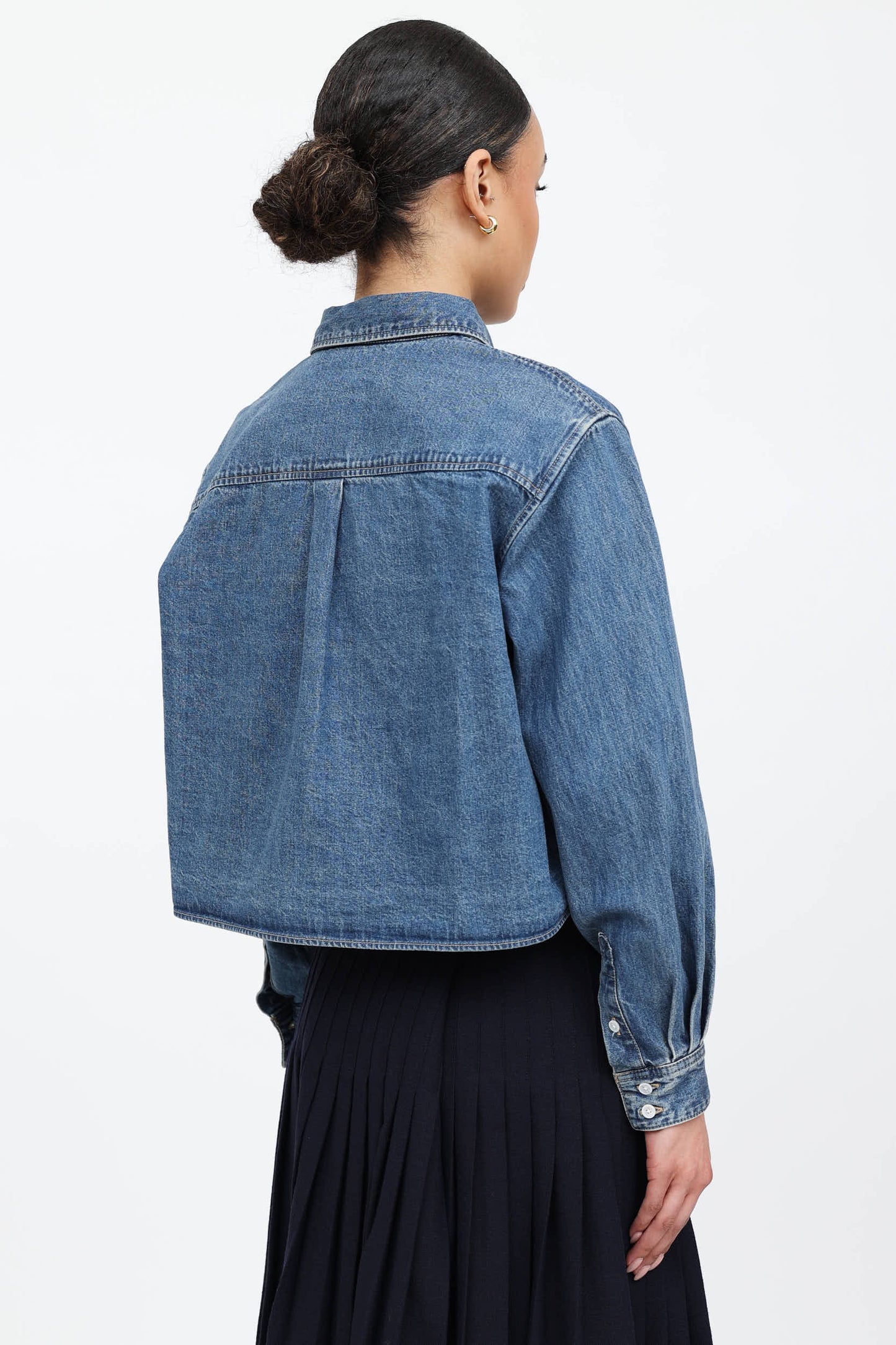CELINE Short Shirt with Triomphe Embroidery in Denim Size S